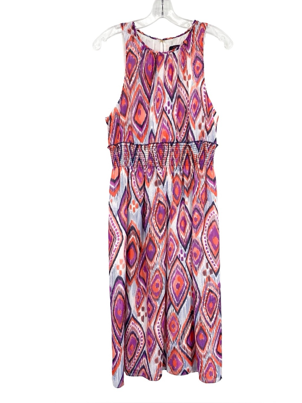 Trina Turk Mao Printed Purple Pink Smocked Midi Dress Size 10